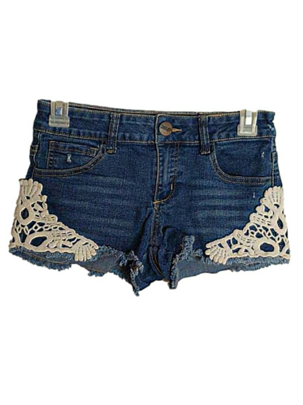 Denim Cut-Off Shorts Shorty Cheeky Crochet Festival Indie Y2K Juniors Size 3